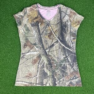Y2K RealTree Brown Camouflage Cap Sleeve V-Neck Hunting T-Shirt Sz M